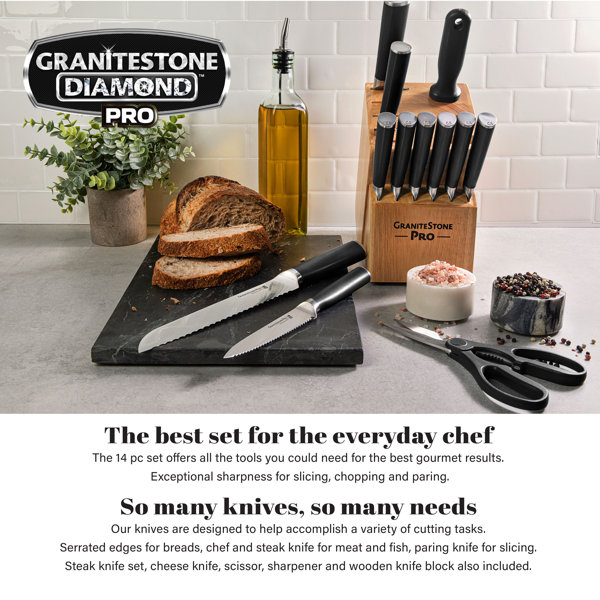 Granitestone Pro Nutriblade 14 Piece Stainless Steel Black Knife Set